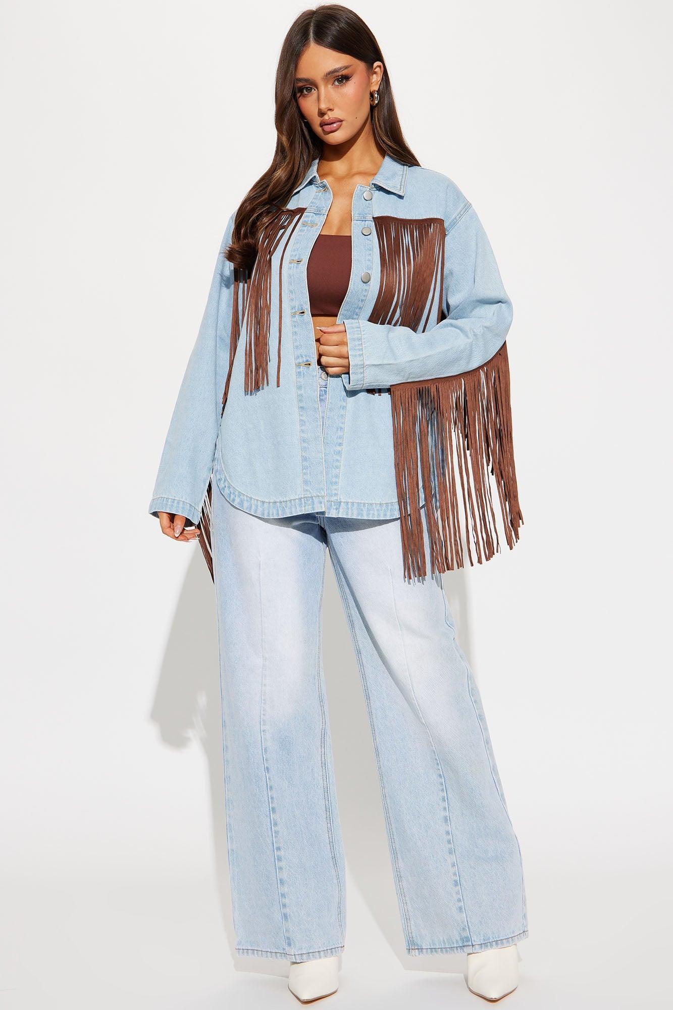 Tennessee Denim Fringe Shirt - Blue Product Image