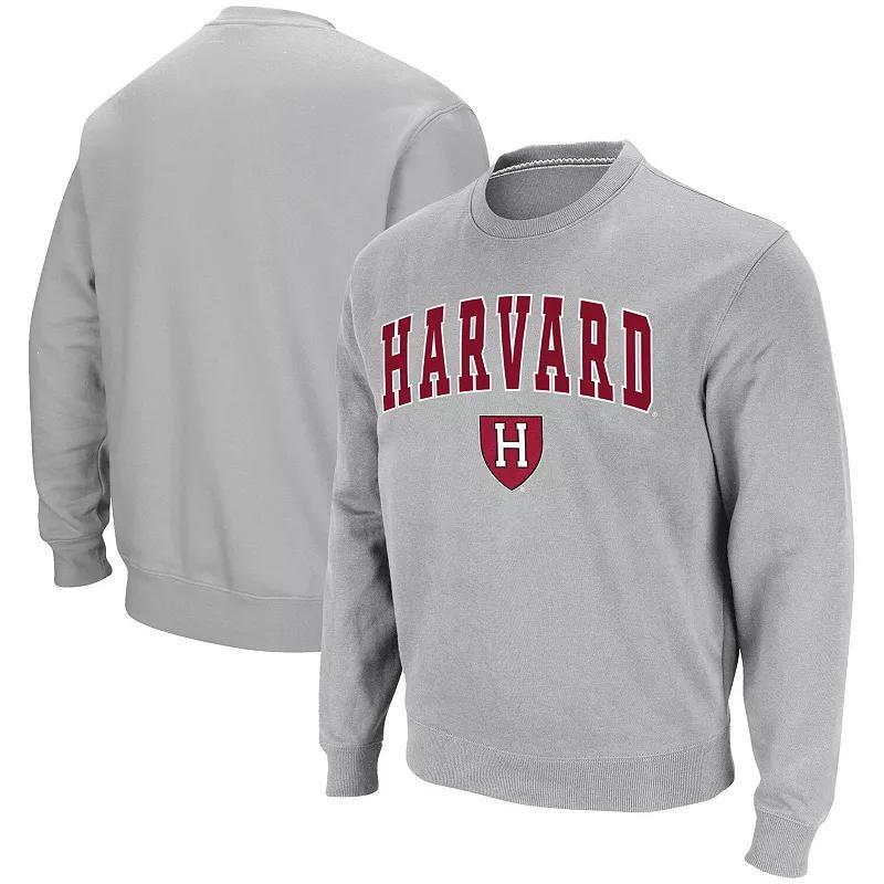 Mens Colosseum Gray Harvard Crimson Team Arch & Logo Tackle Twill Pullover Sweatshirt Product Image