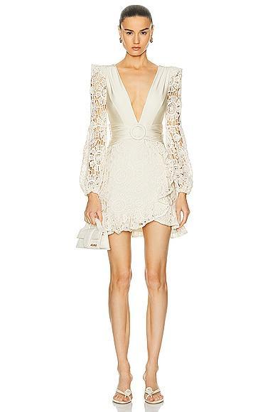 PatBO Crochet Plunge Mini Dress in Ivory Product Image