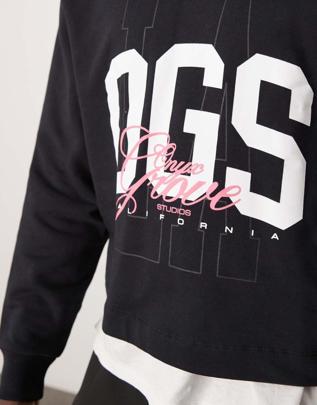 ASOS DESIGN boxy oversized sweatshirt with athletic print in gray heather Product Image