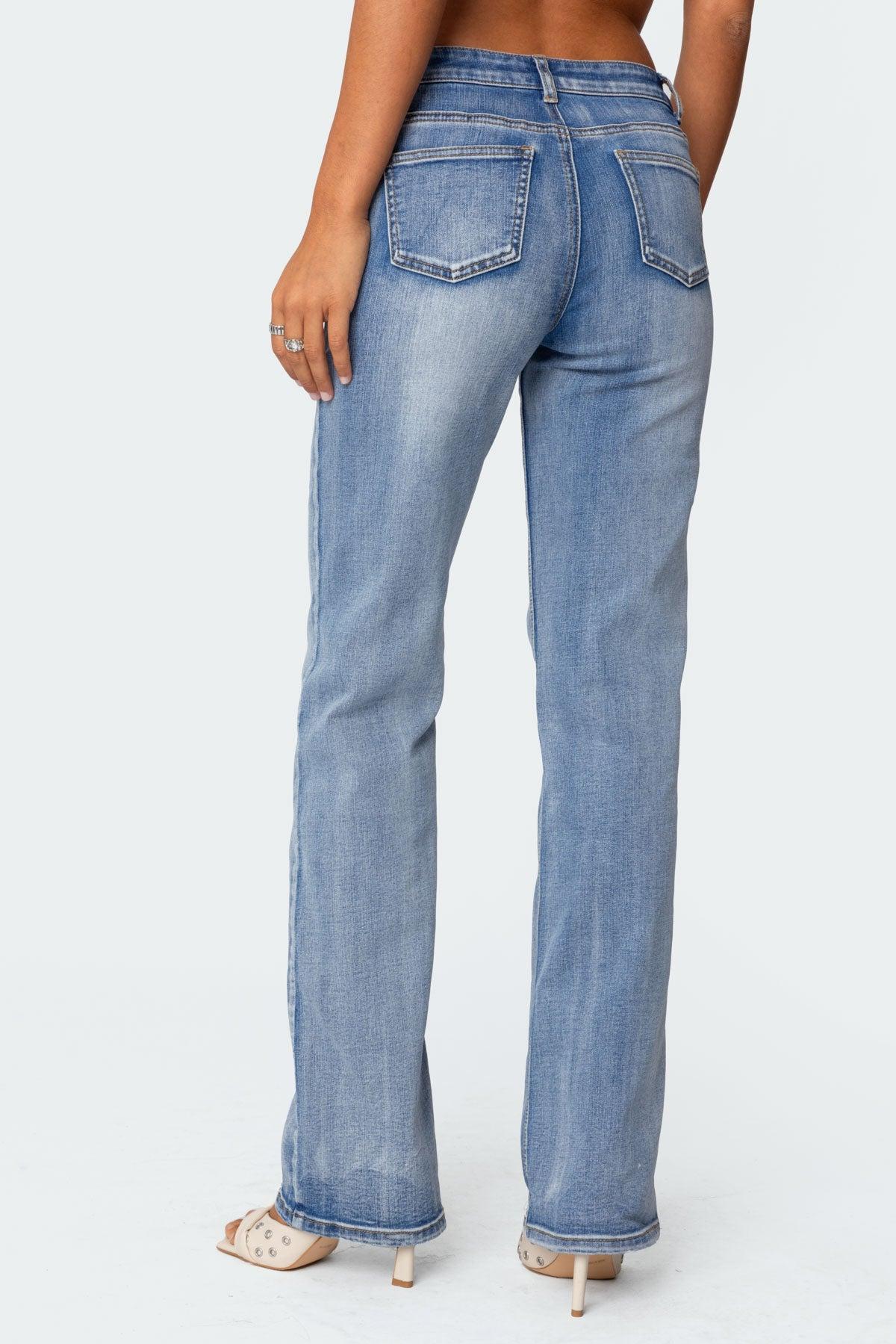 Boot Cut Washed Low Rise Jeans Product Image