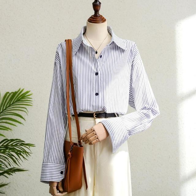 Long Sleeve Collared Striped Shirt Product Image