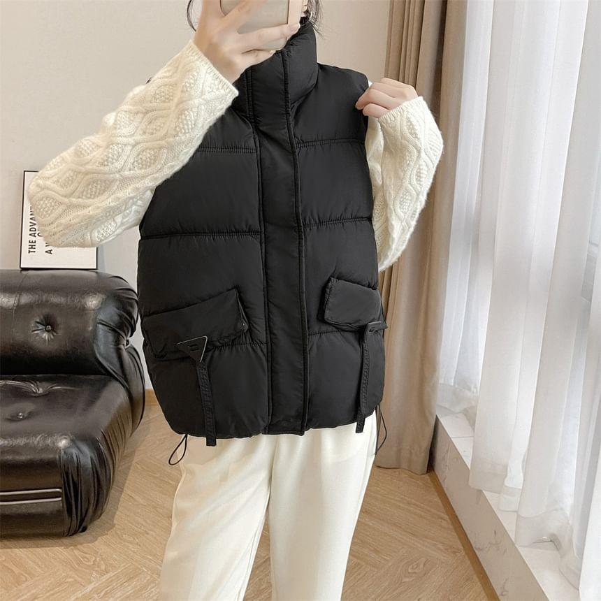 Stand Collar Plain Padded Zip Vest Product Image