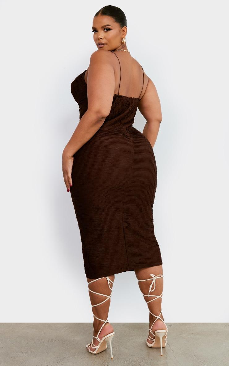 Plus Chocolate Textured Strappy Midi Dress Product Image