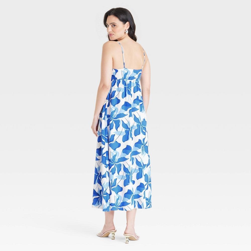 Womens Ruched Midi Dress - A New Day Blue Floral Product Image