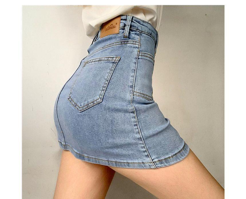 High Waist Lace-Up Denim Skort Product Image