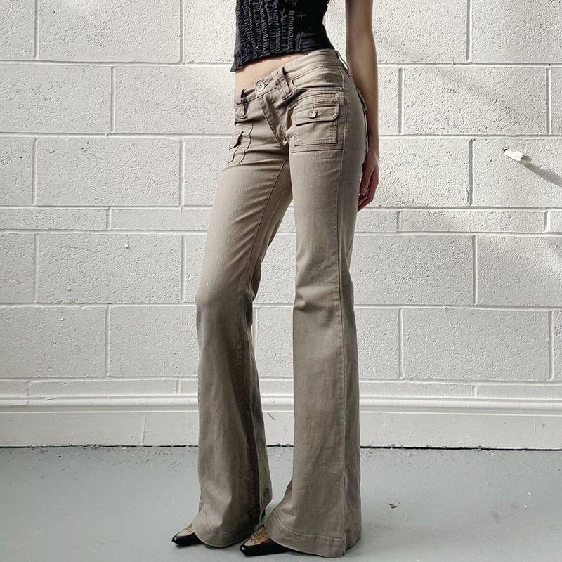 Low Rise Plain Flared Pants Product Image