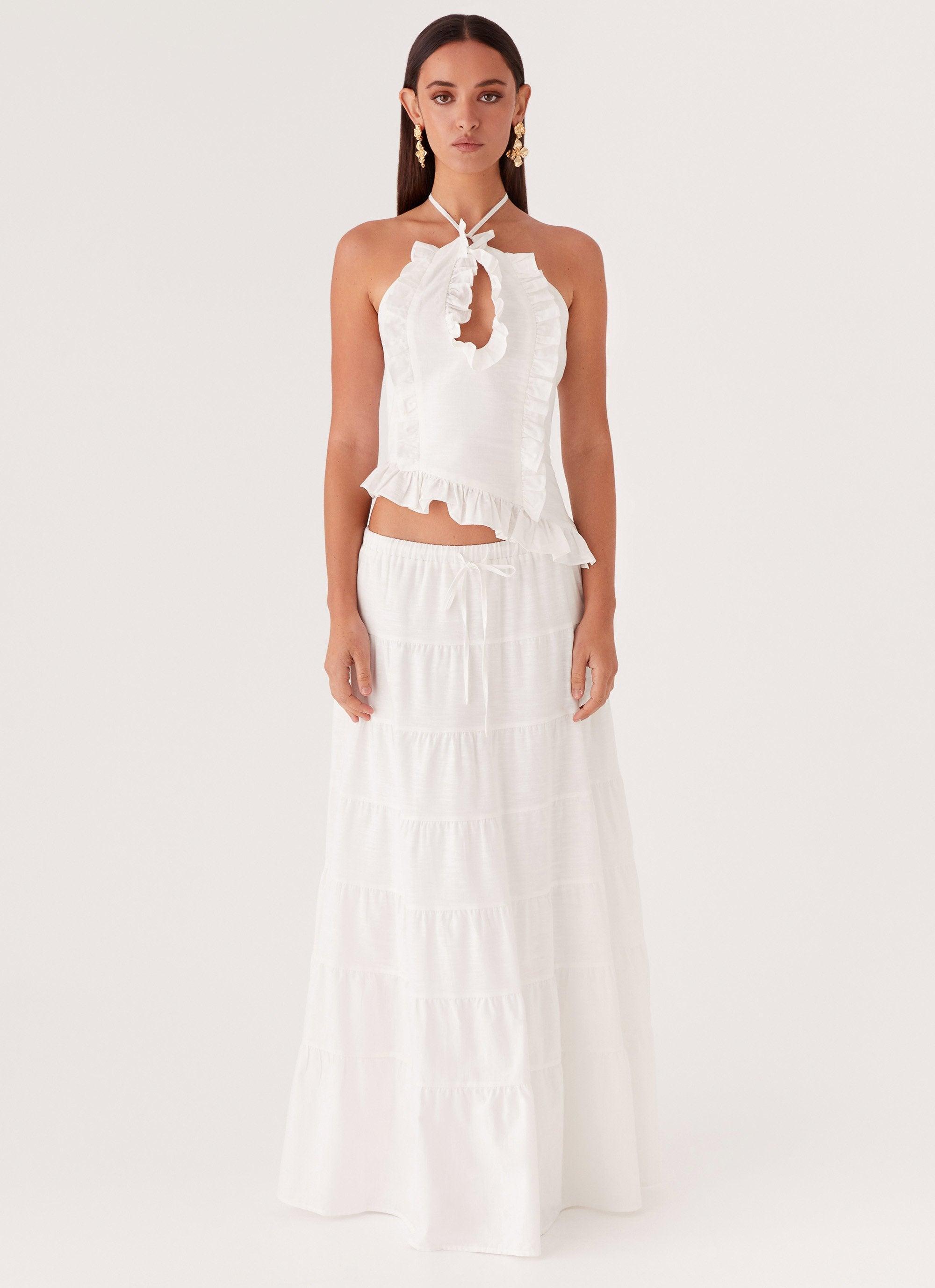 Mariella Linen Maxi Skirt - White Product Image