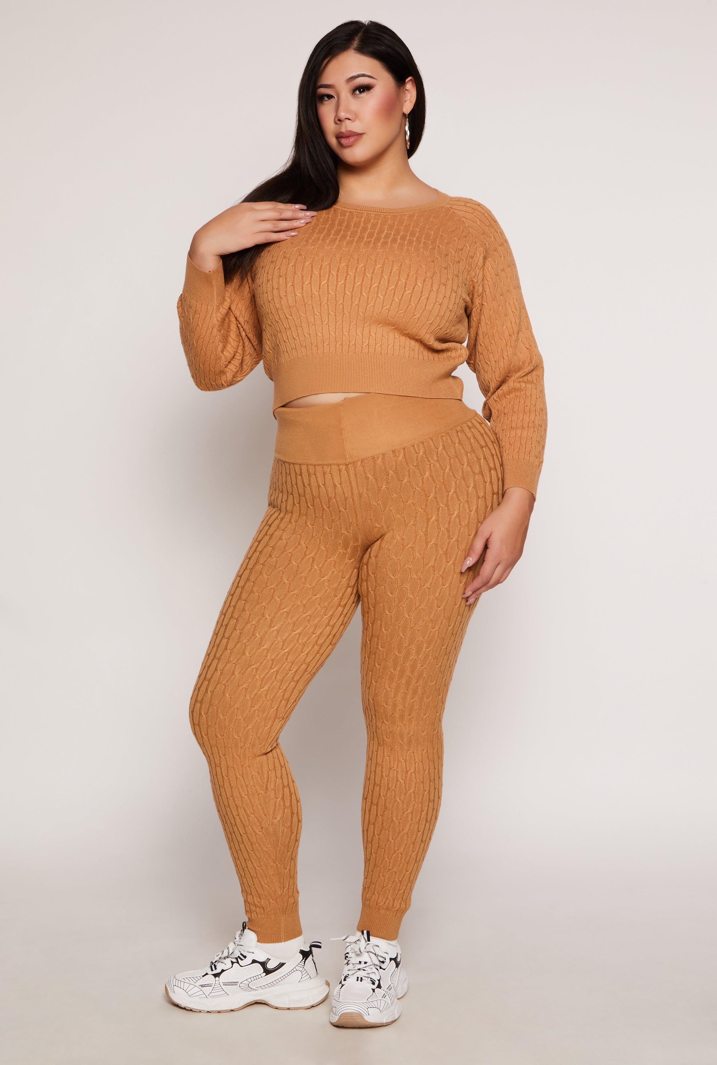 Womens Plus Size Cable Knit Wide Waist Leggings Product Image