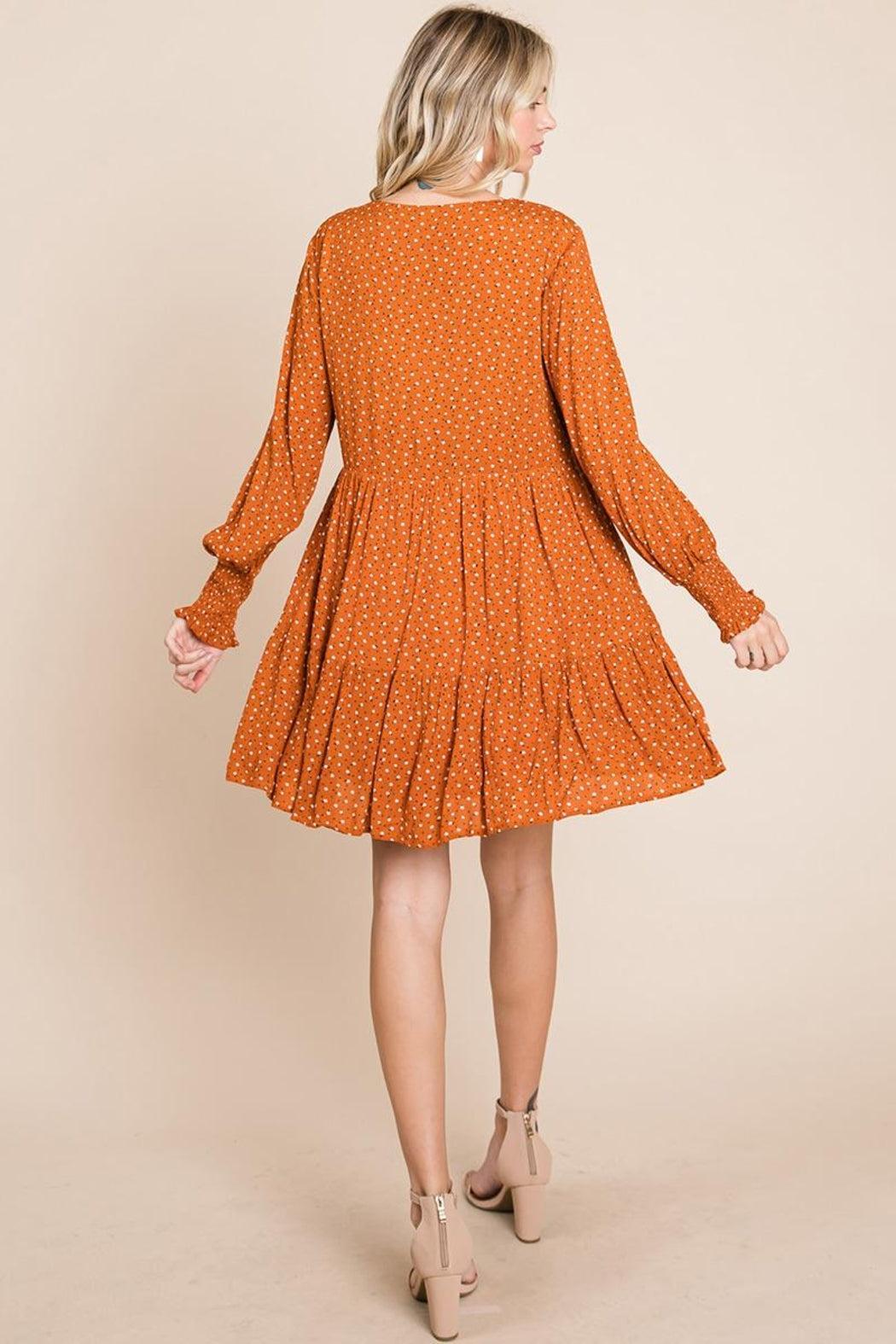 V Neck Floral Printed Long Sleeve Pleated Dress Product Image