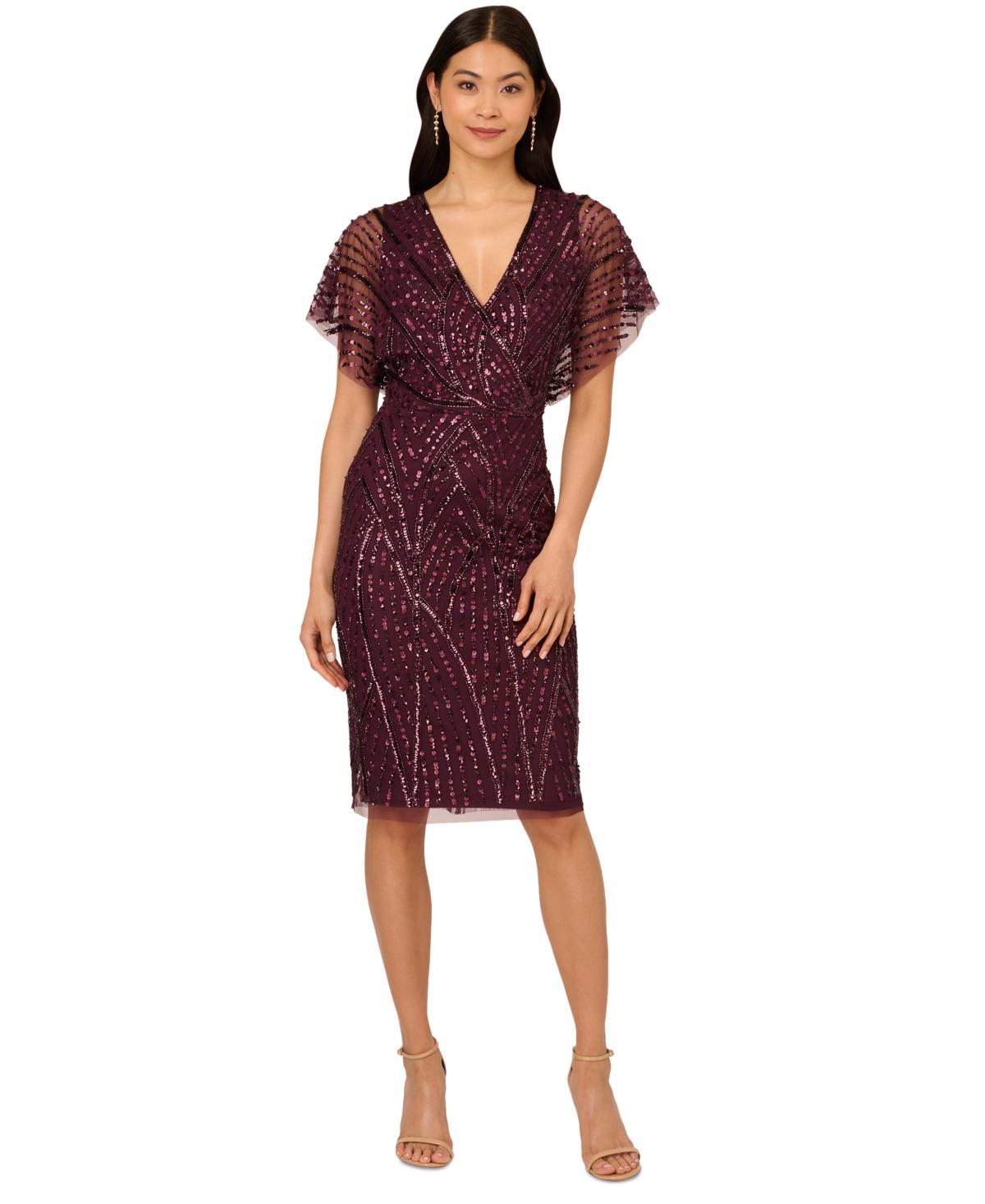 Adrianna Papell Womens Surplice-Neck Dolman-Sleeve Sequin Dress Product Image