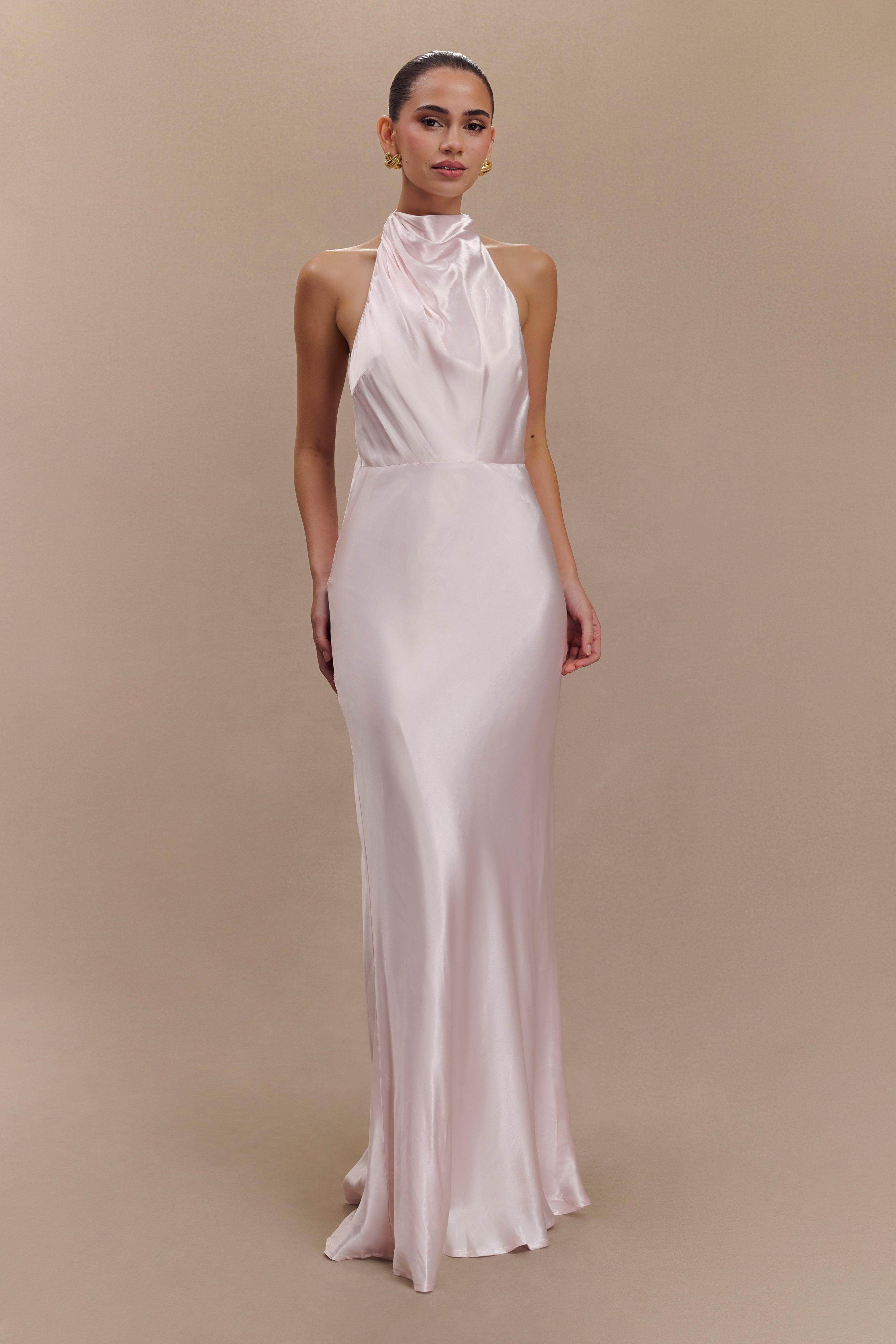 Esther Iridescent Satin Cowl Maxi Dress - Pale Pink Product Image