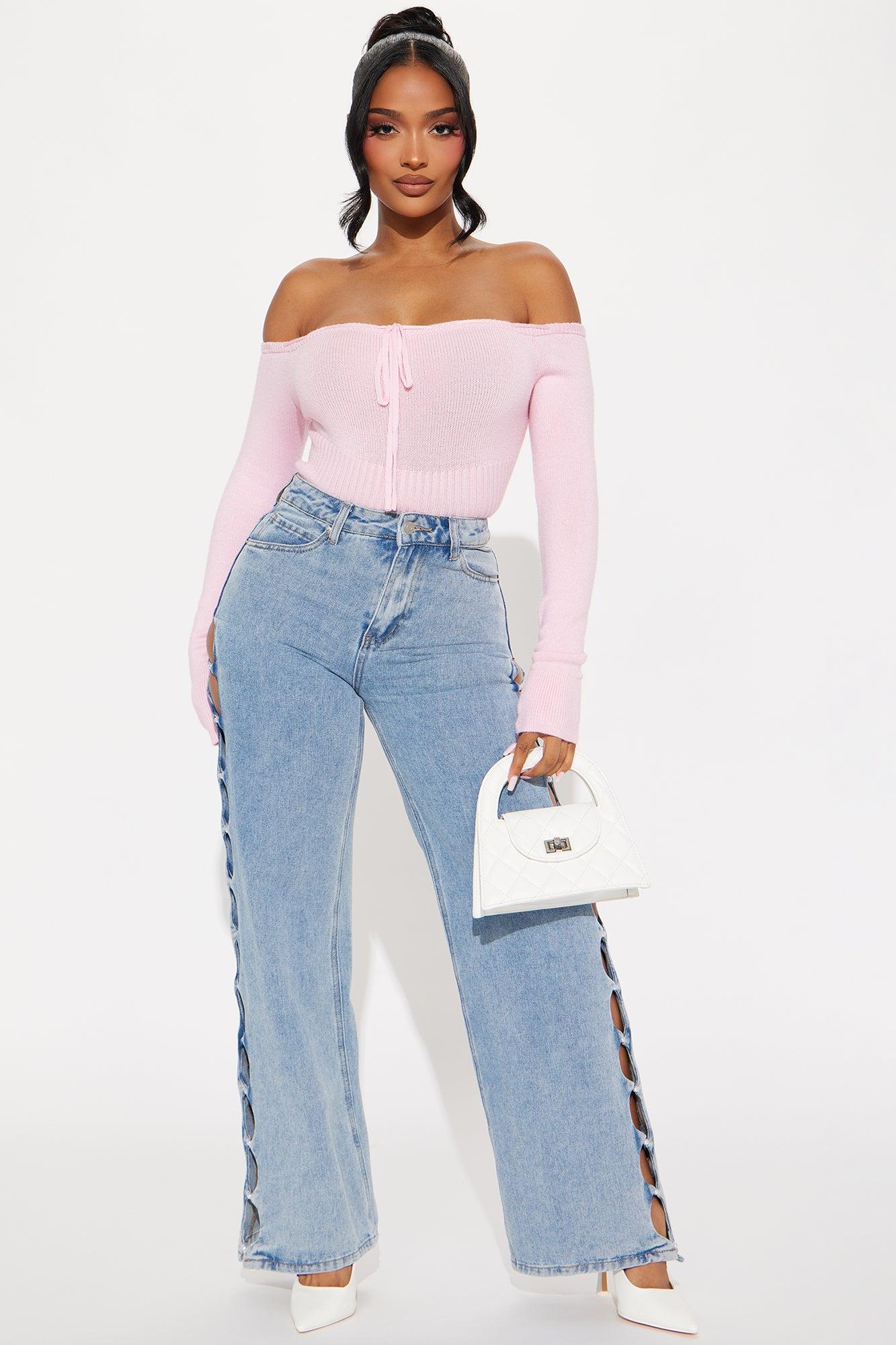 Clutching My Pearls Cut Out Wide Leg Jeans - Light Wash product image