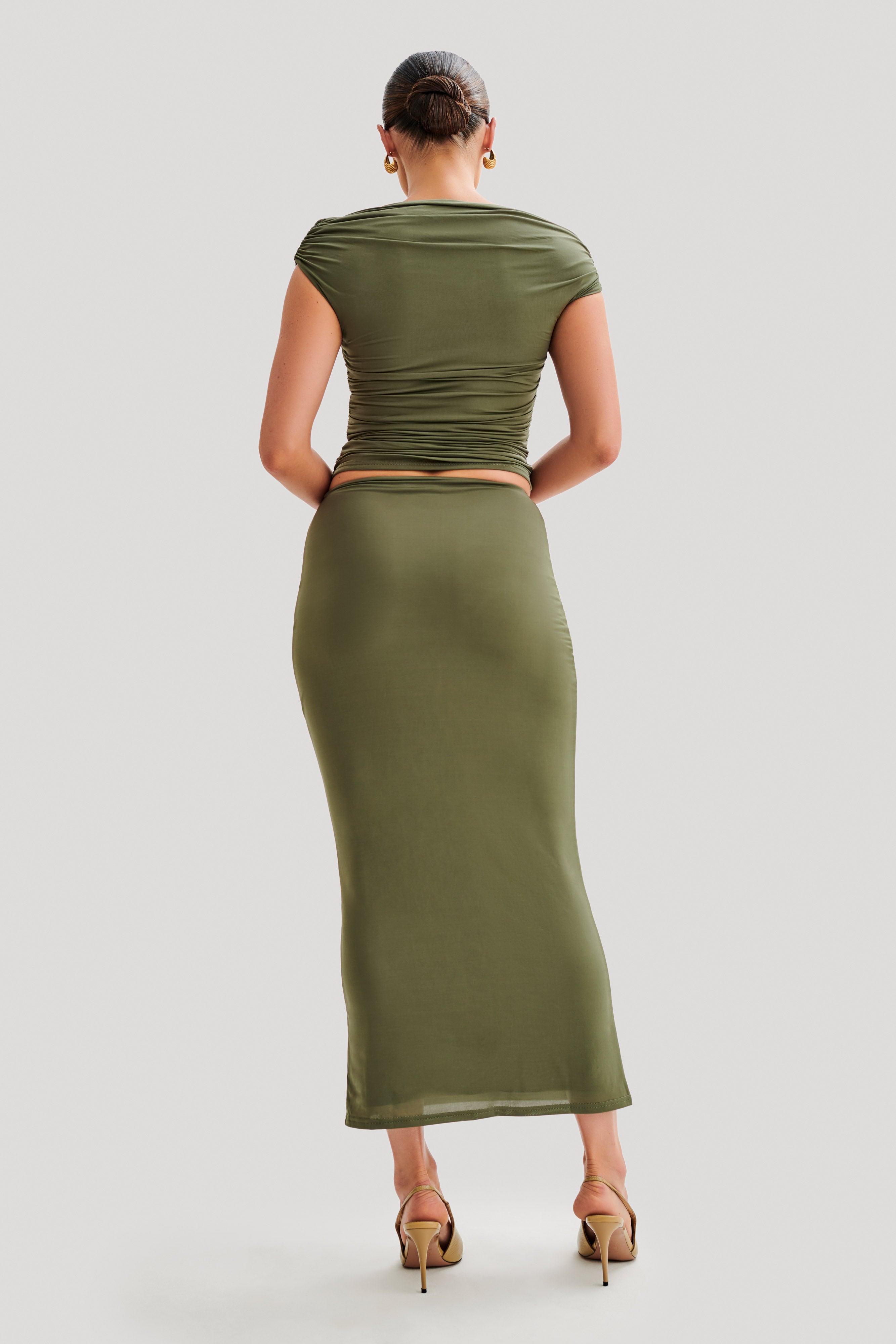 Charlene Slinky Midi Skirt - Olive Product Image