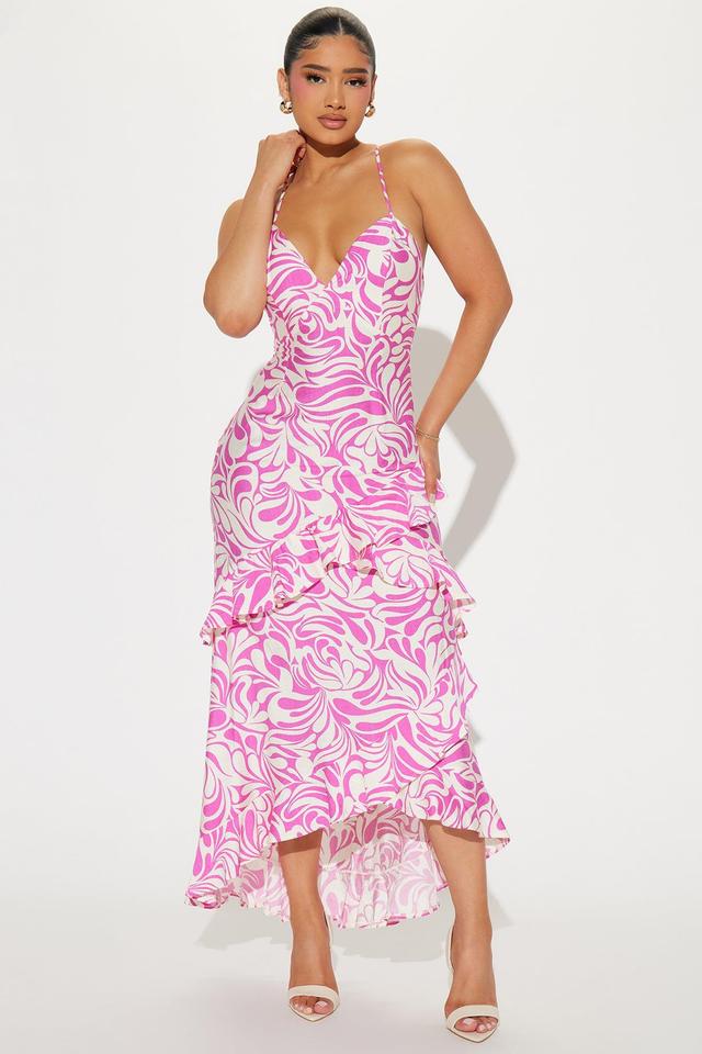 Samantha Linen Maxi Dress - White/Pink Product Image