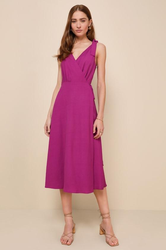 Charming Tendencies Magenta Purple Surplice Wrap Midi Dress Product Image