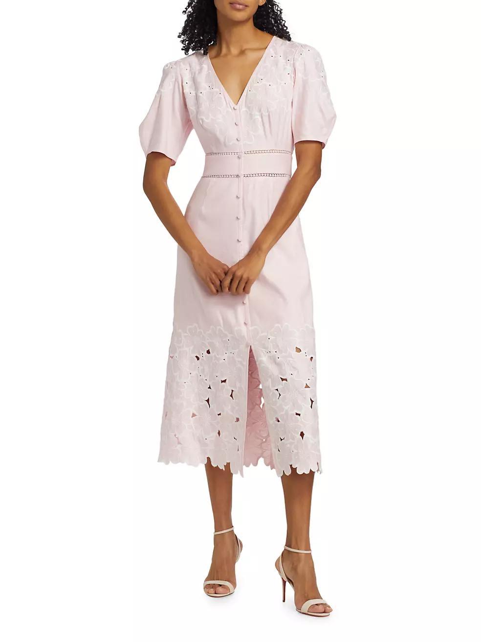 The Lorelei Embroidered Linen Midi-Dress Product Image