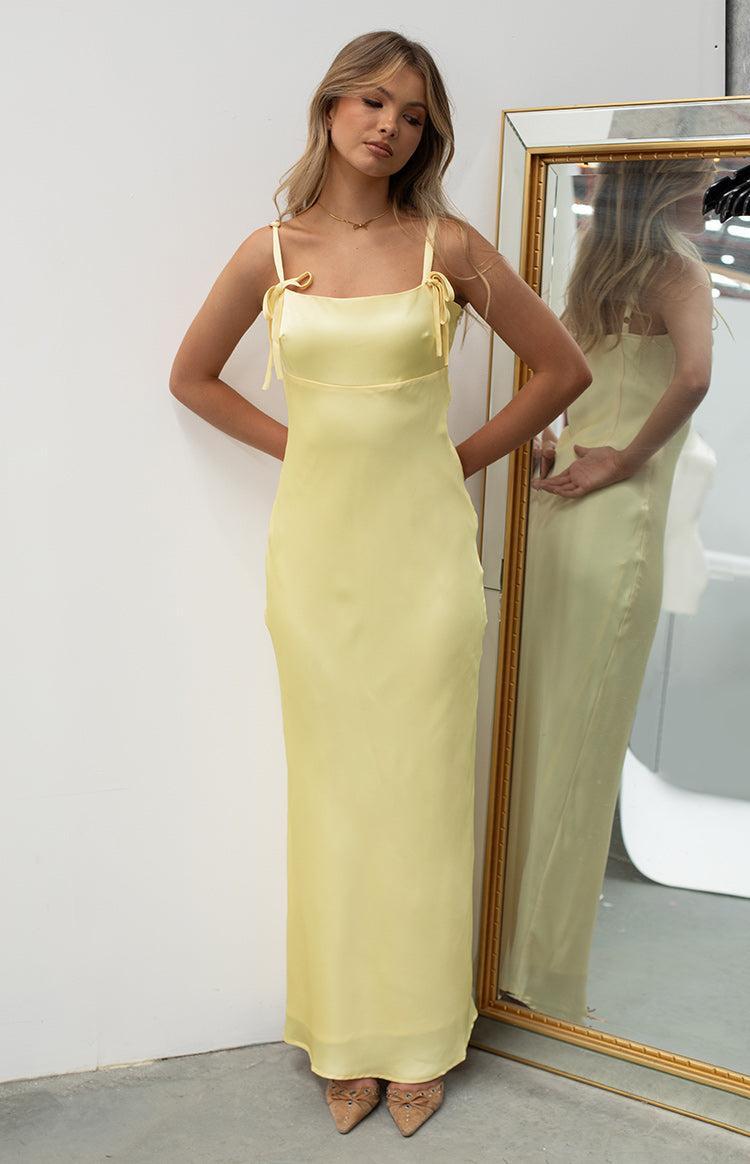 Zya Yellow Satin Maxi Dress Product Image