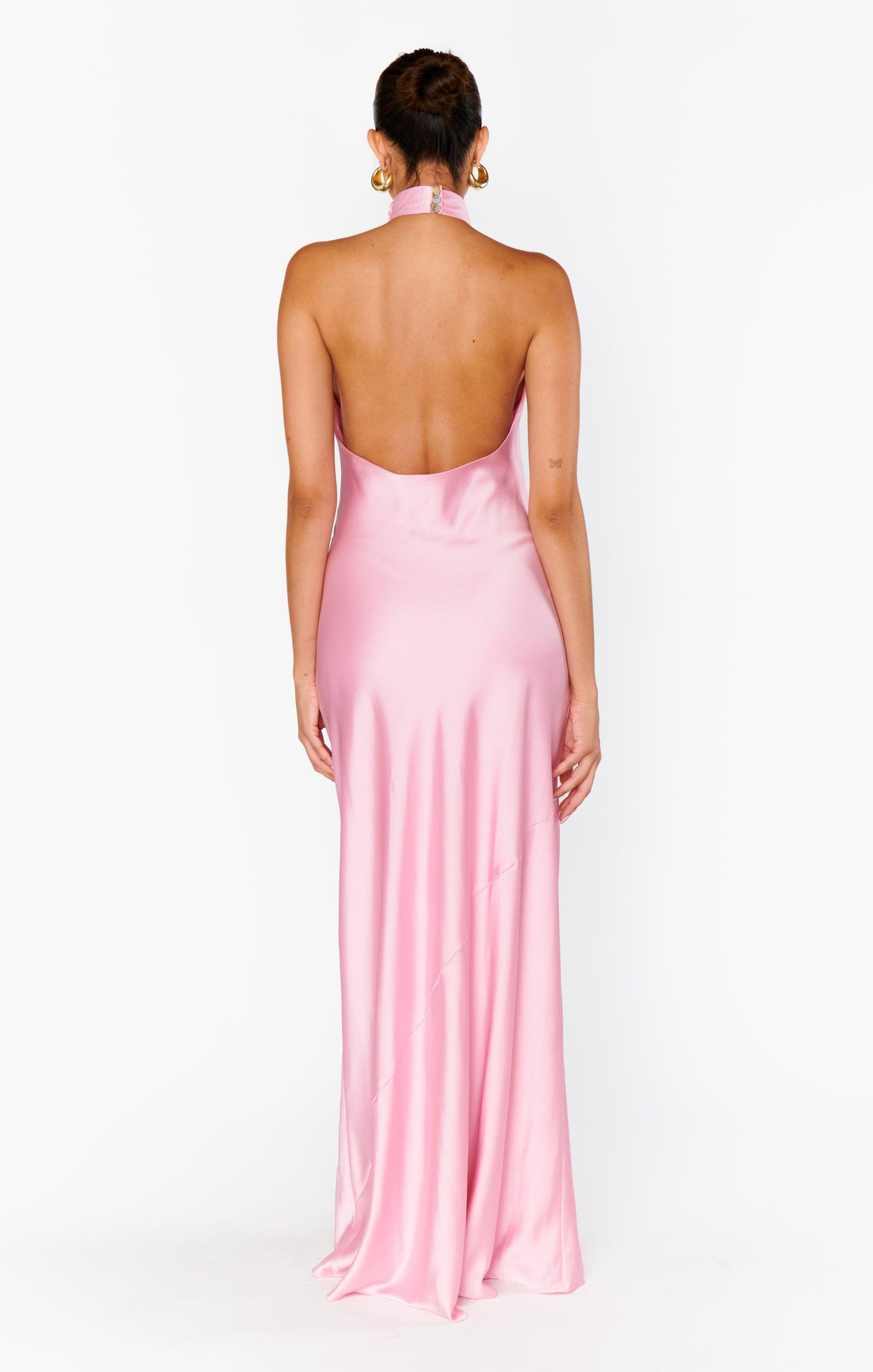 Jasmine Halter Maxi Dress ~ Light Pink Luxe Satin Product Image