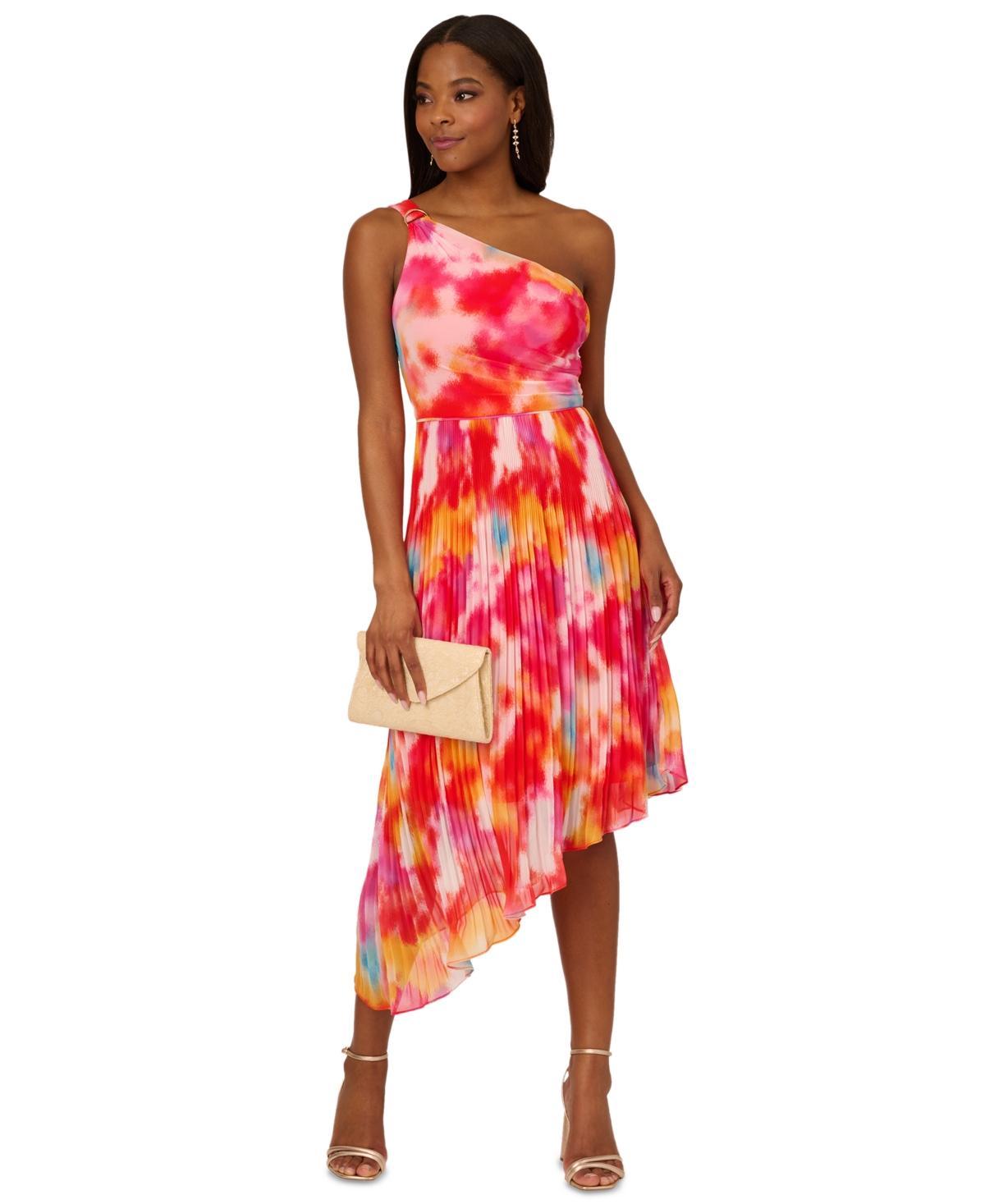 Adrianna Papell Womens Printed Chiffon Asymmetric Midi Dress Product Image