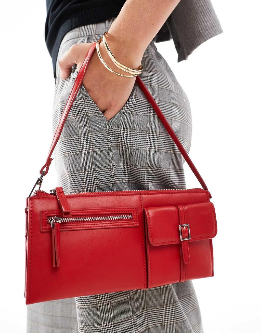 Mango pocket detail mini shoulder bag in red Product Image