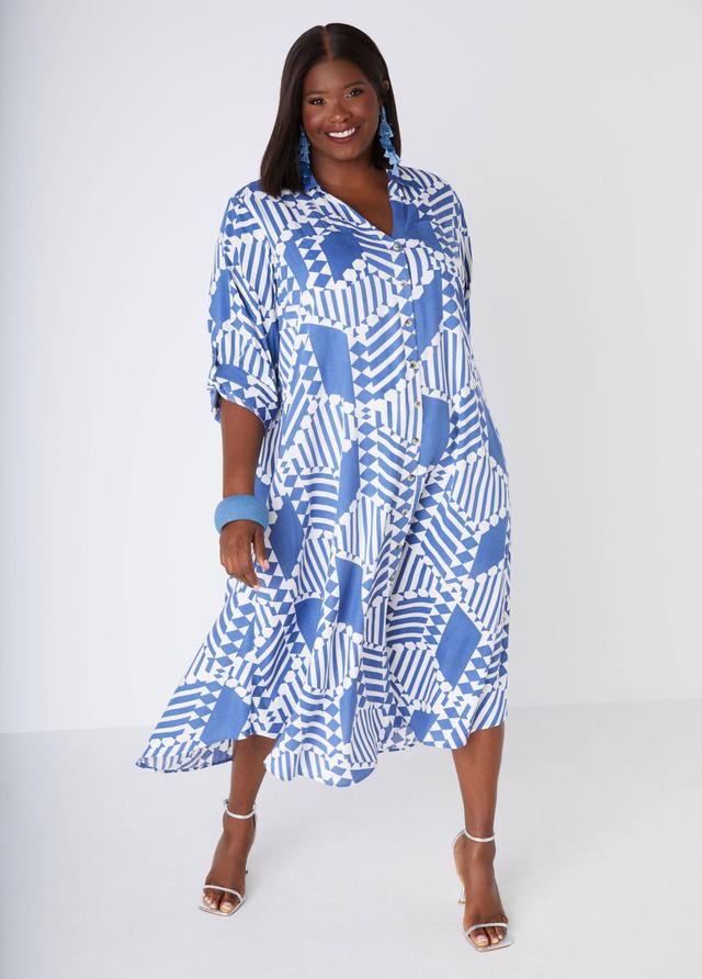 Plus Size Printed Midaxi Shirtdress Ashley Stewart Product Image