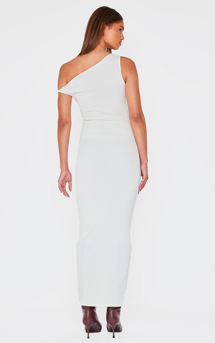 Cream Ribbed Asymmetric Sleeveless Maxi Dress Product Image