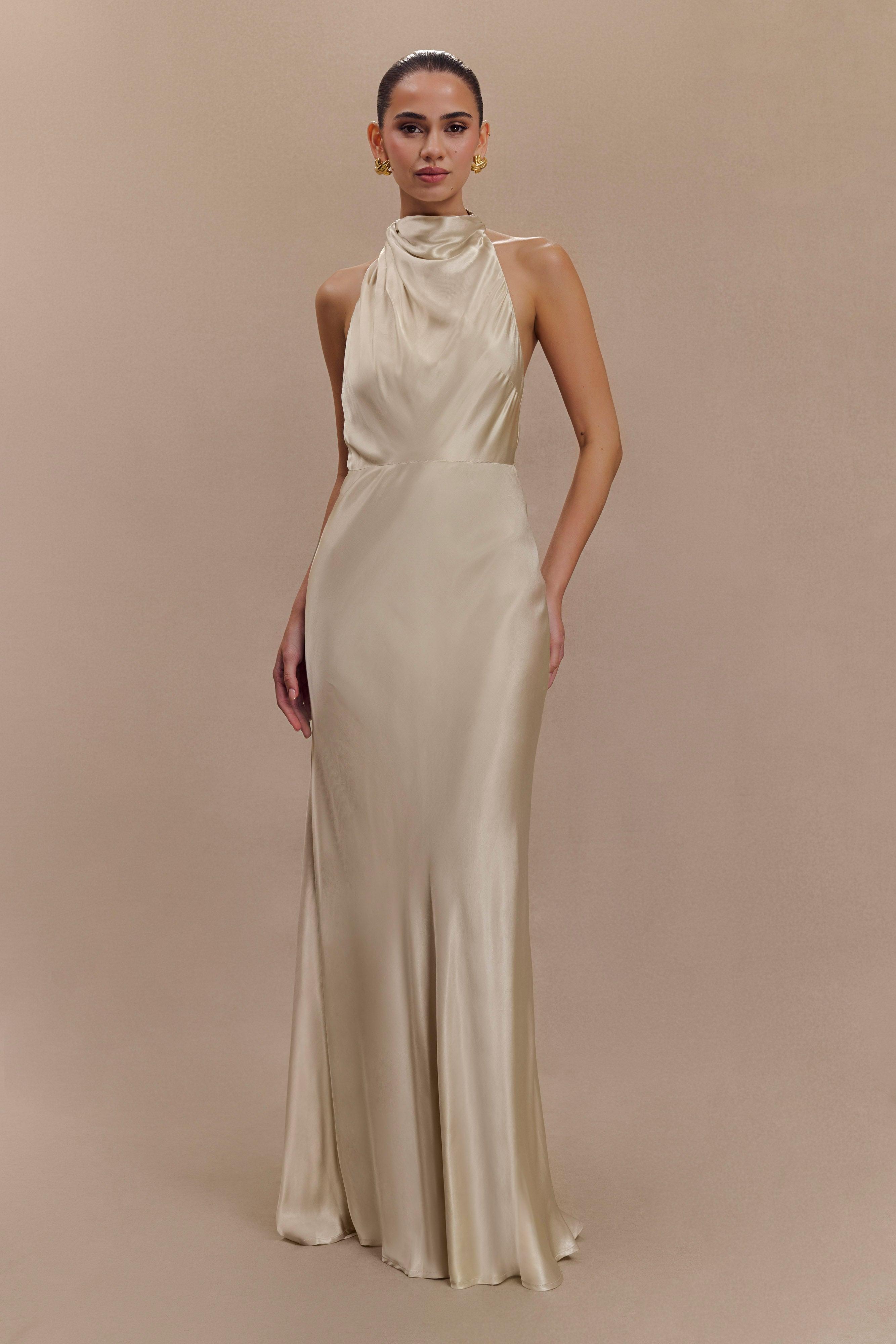 Esther Iridescent Satin Cowl Maxi Dress - Gold Product Image