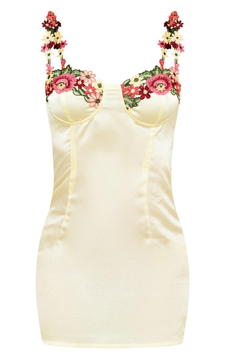 Lemon Satin Flower Trim Detail Strappy Shift Dress Product Image