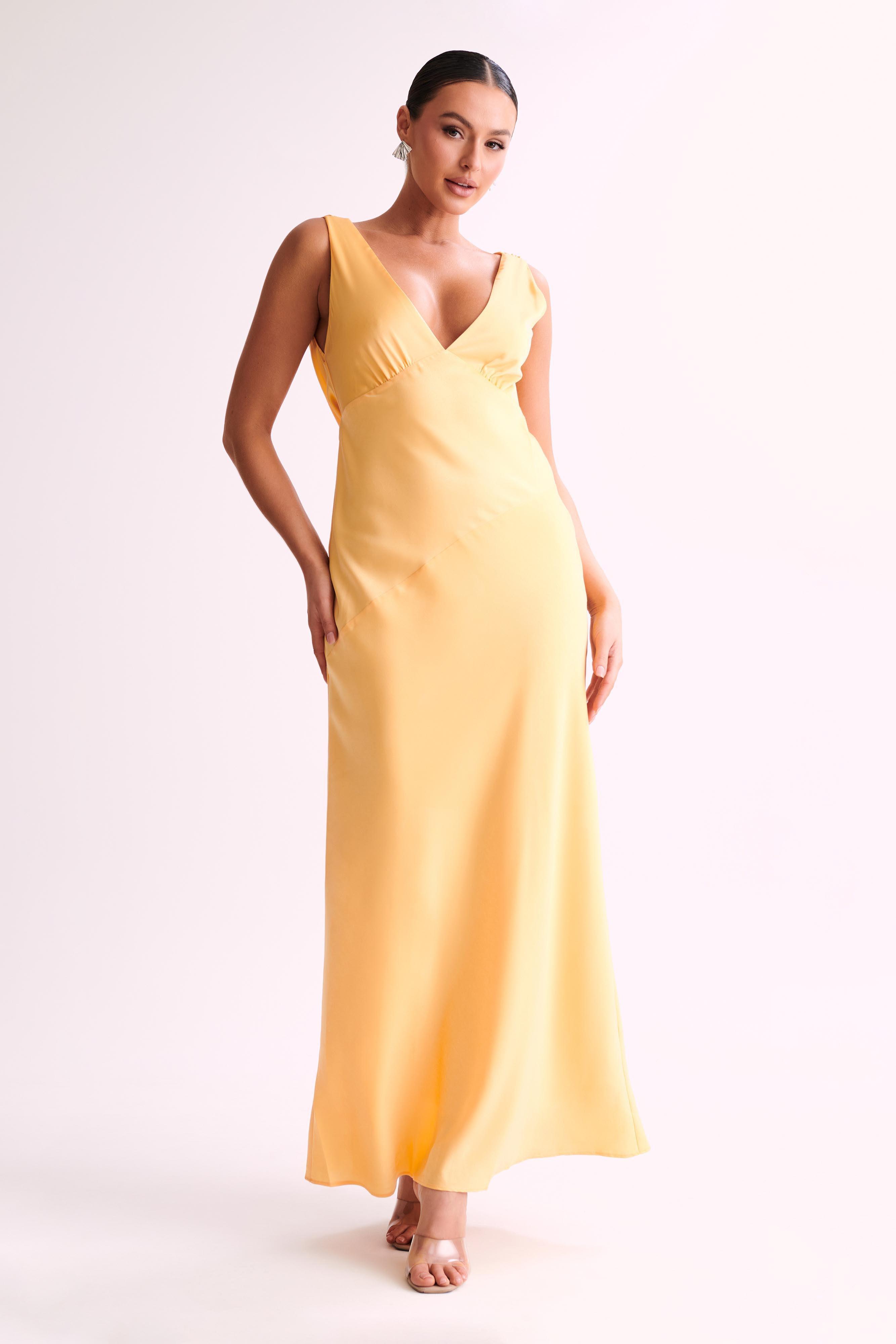 Nadia Maxi Satin Dress With Back Cowl - Lemon Product Image