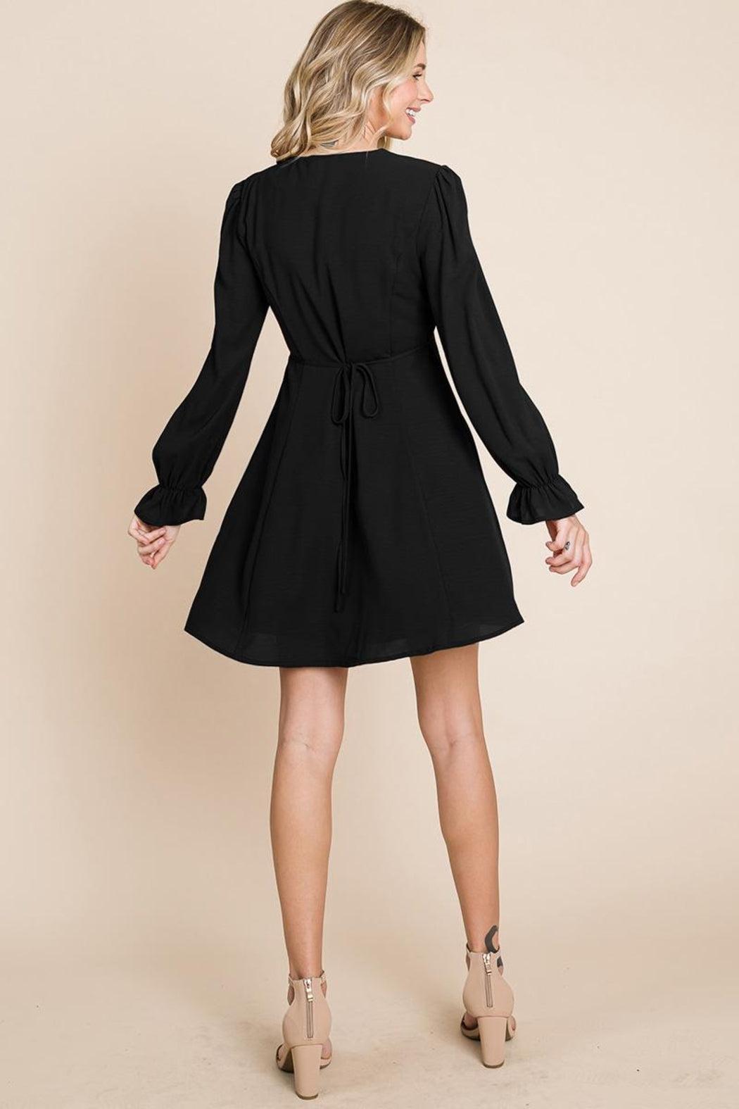 V Neck Button Down Long Sleeve Dress Product Image