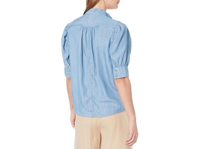 NIC+ZOE Puff Sleeve Button Front Denim Blouse Product Image