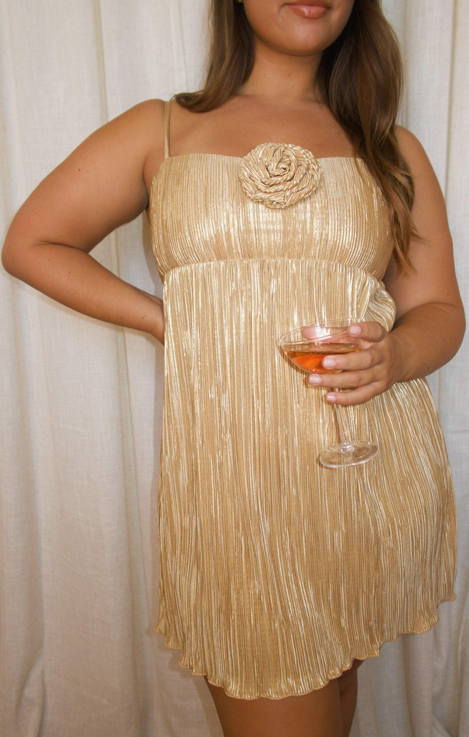 GNO Mini Dress ~ Gold Pleat Product Image