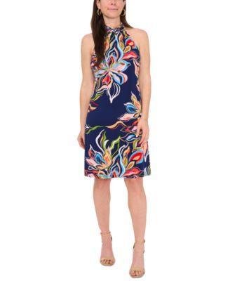 Petite Floral-Print Halter-Neck Sleeveless Dress Product Image