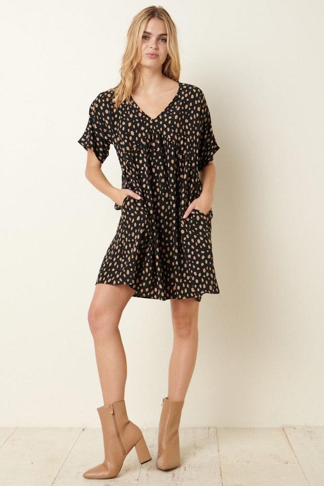 Animal Print V Neck Babydoll Dress Product Image