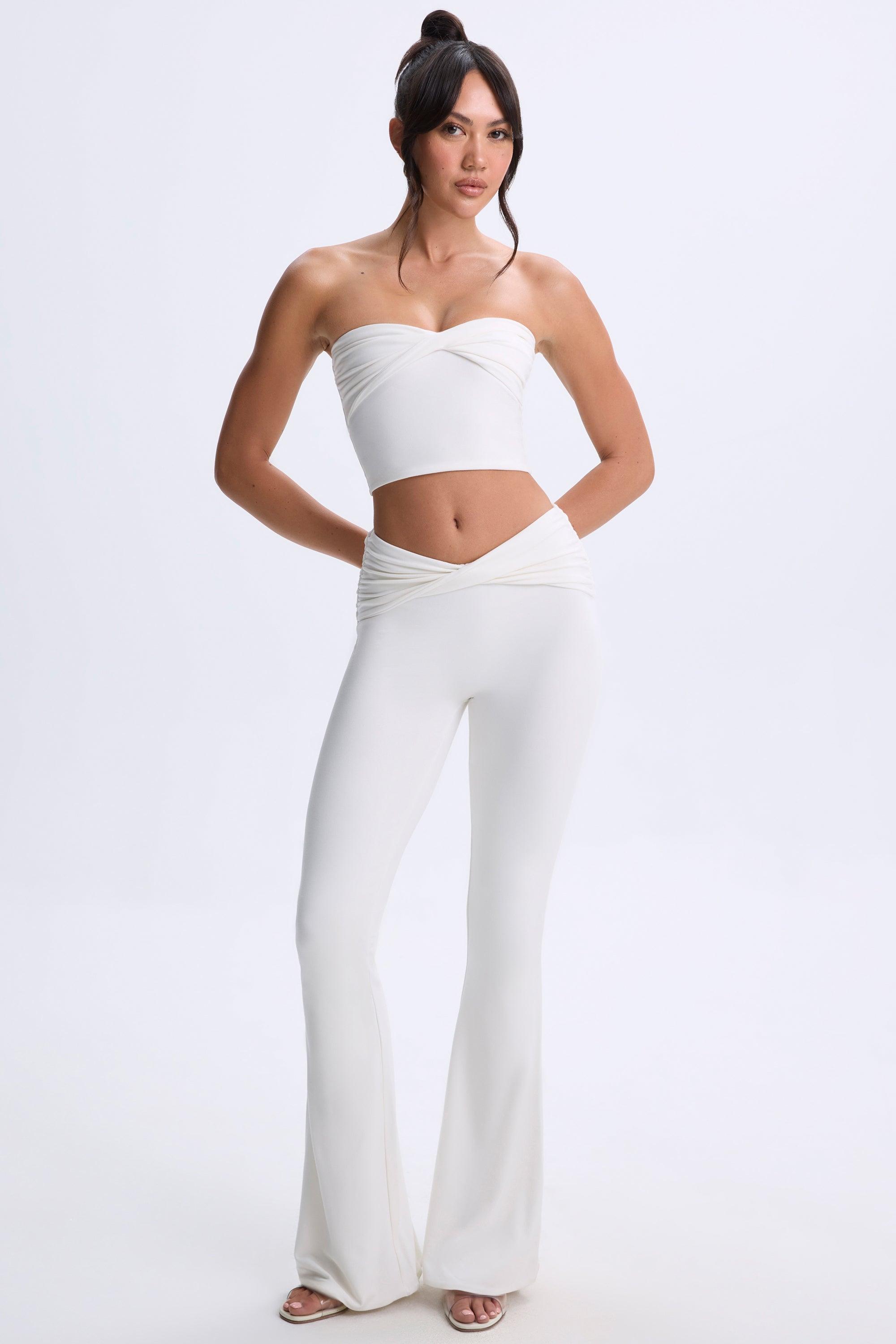 Petite Twist-Front Flared Trousers in White Product Image