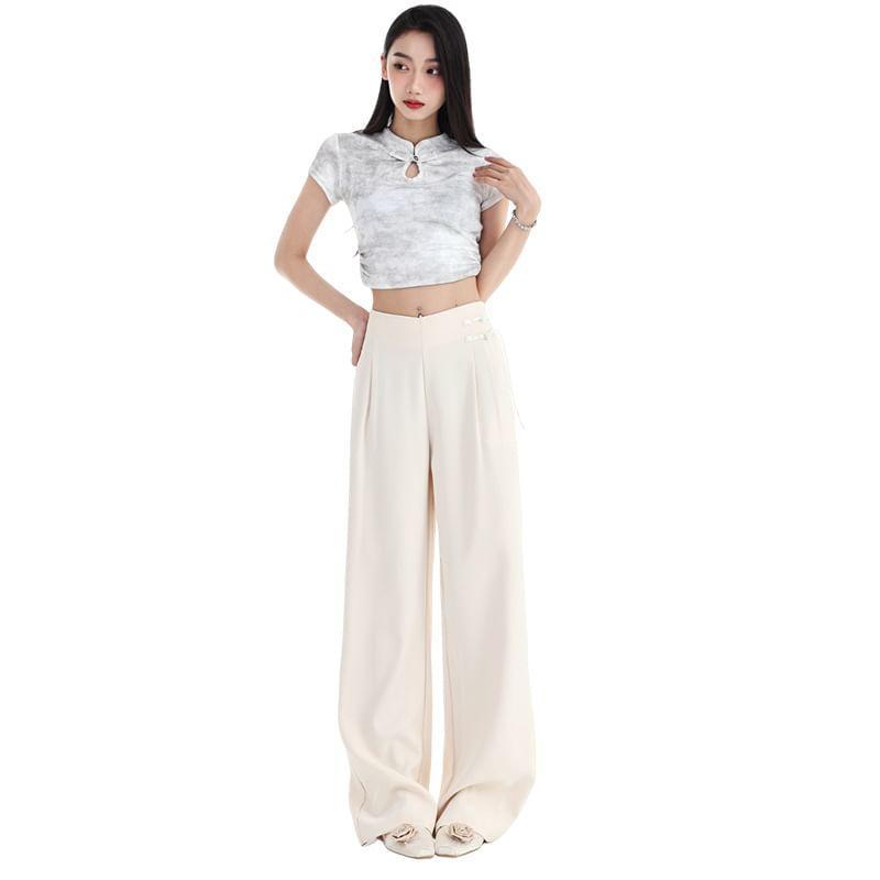 High Waist Plain Wide Leg Pants (Various Designs) Product Image