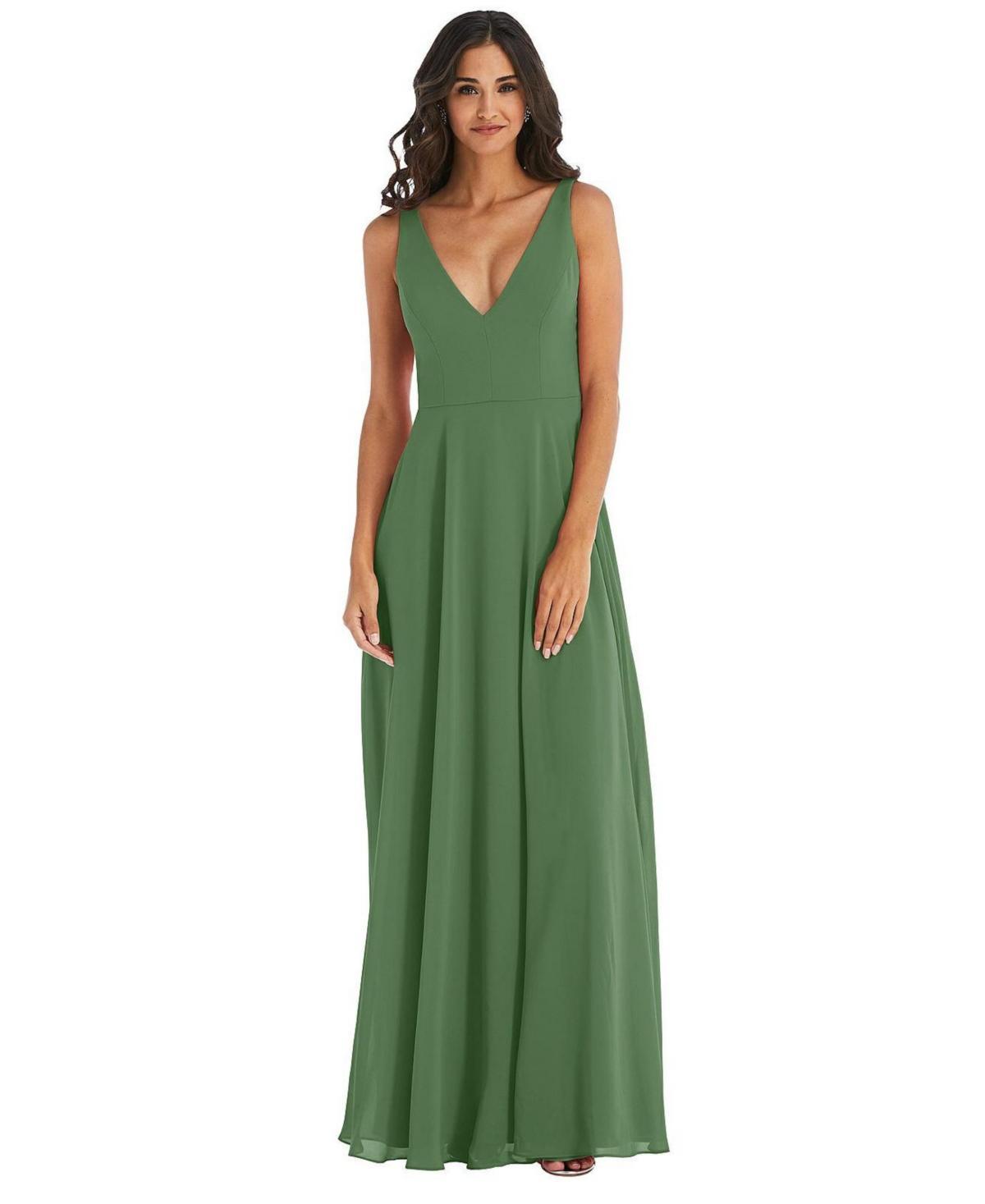 Womens Deep V-Neck Chiffon Maxi Dress Product Image