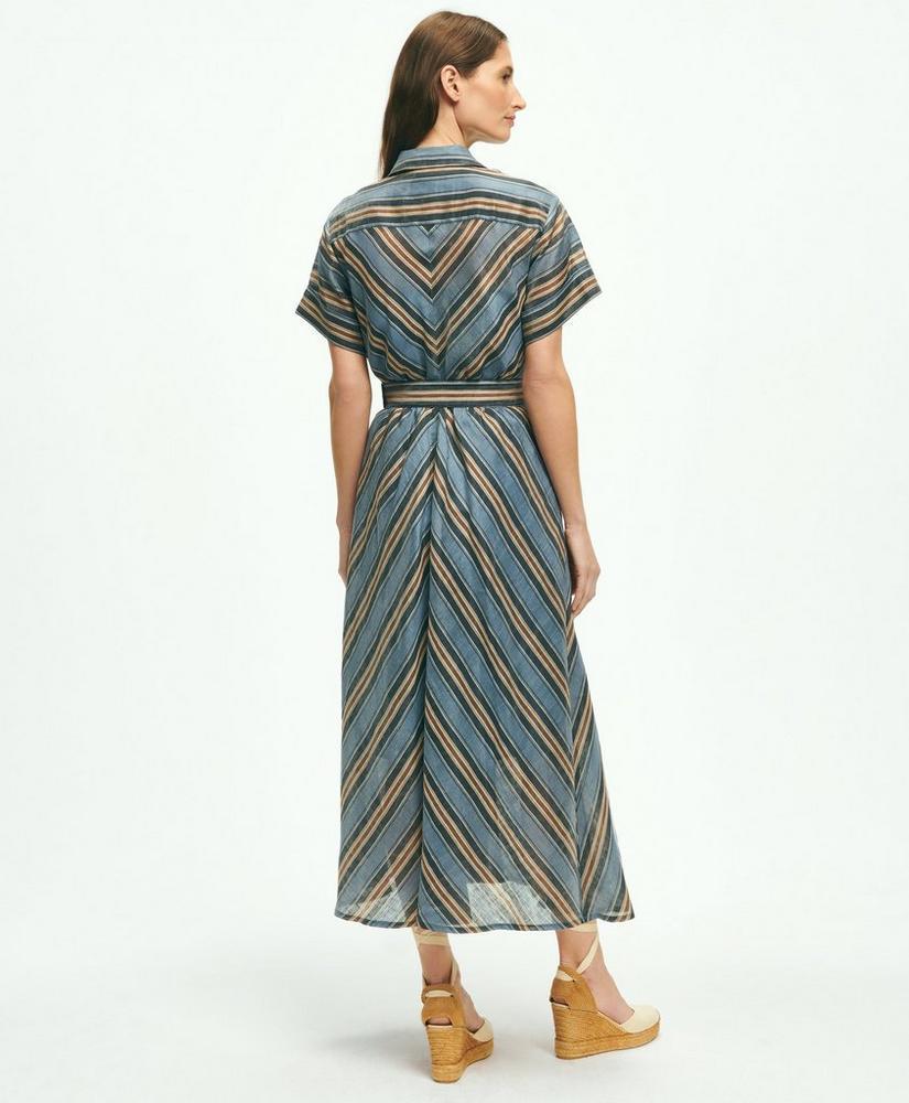 Nipped-Waist Chevron Shirt Dress In Linen Blend Product Image