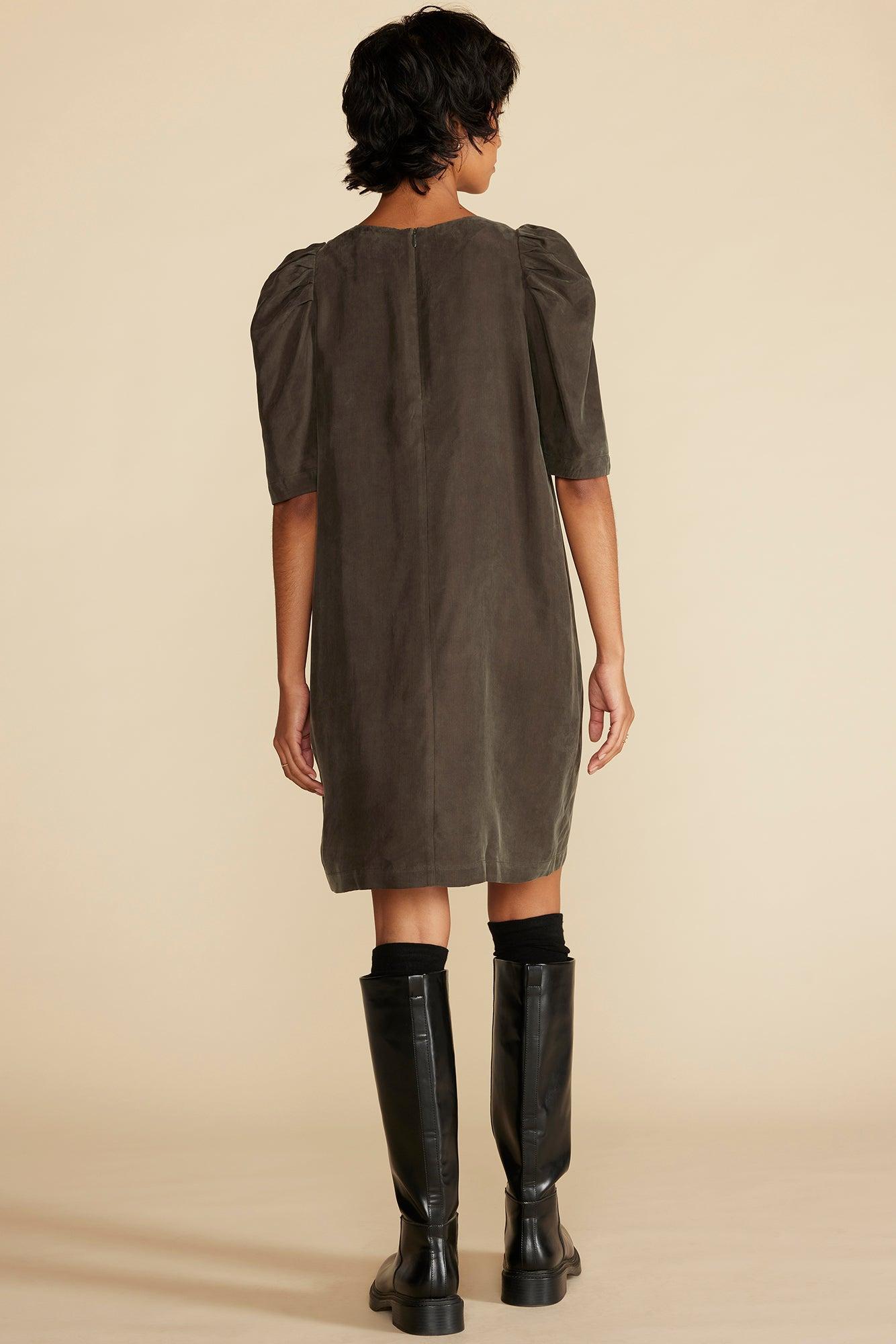 Sylvia Puff Sleeve Dress - Olive Green Product Image