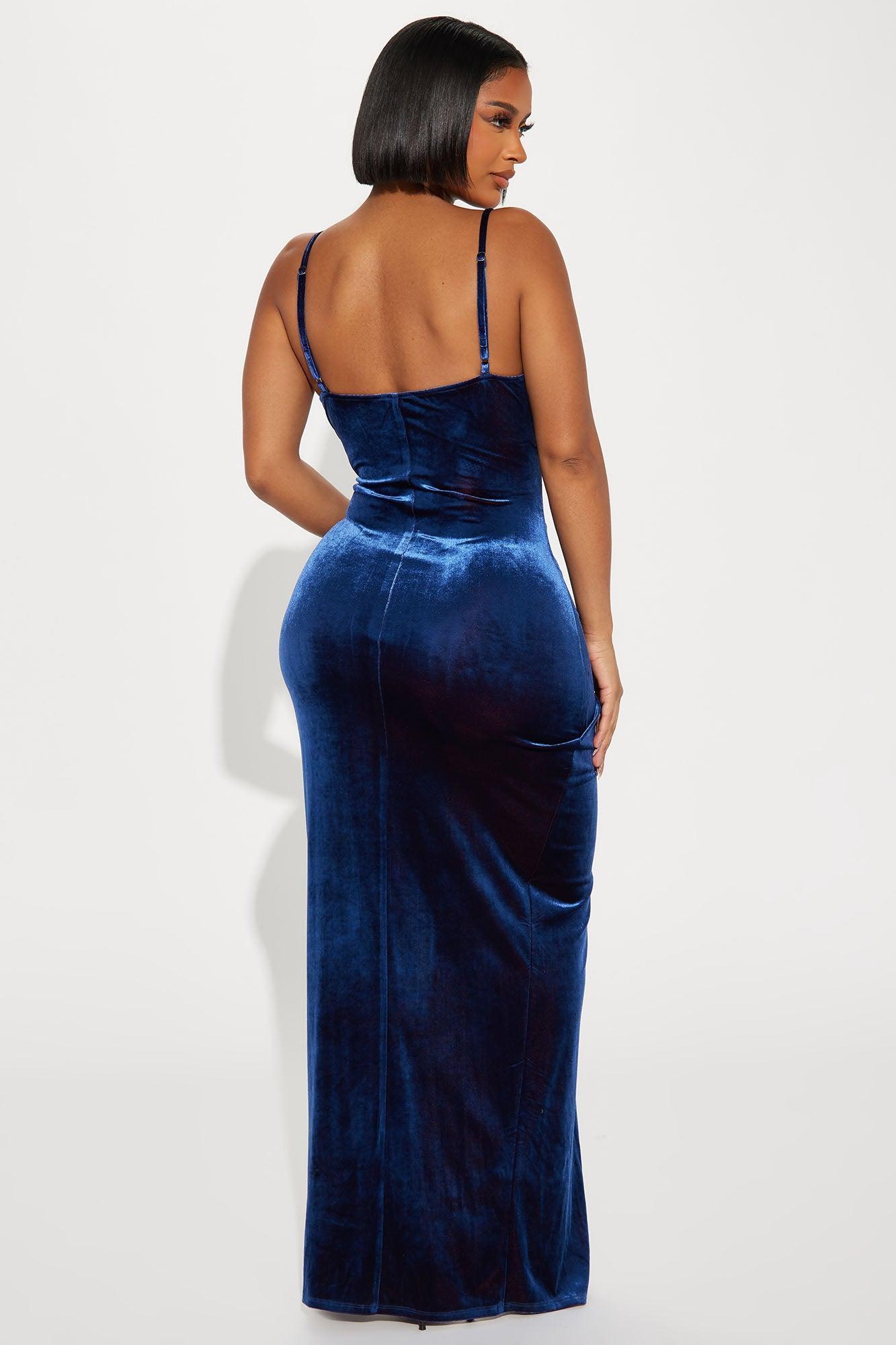 Heidi Velvet Maxi Dress - Navy/Red Product Image