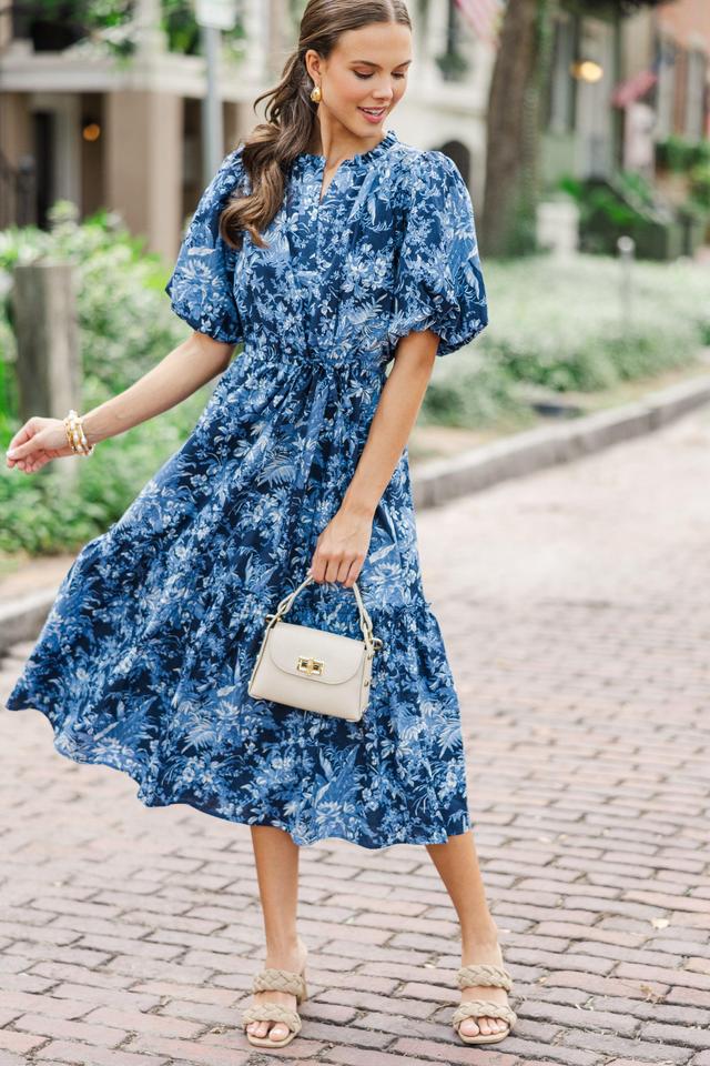 It's A Match Navy Toile Midi Dress Female Product Image