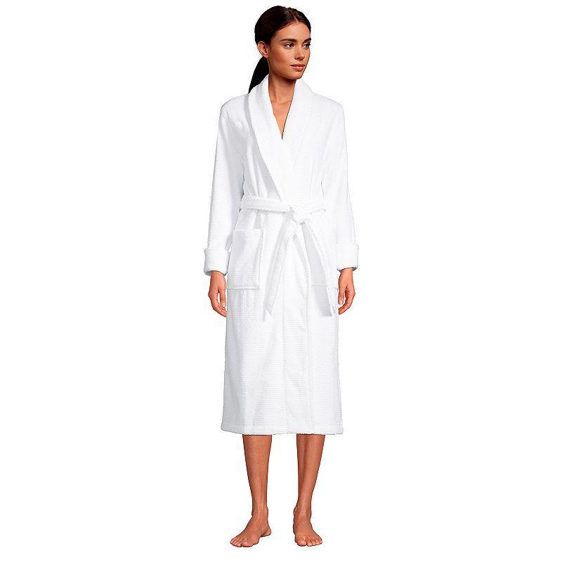 Womens Lands End Cotton Terry Long Spa Bath Robe Dark Blue Product Image