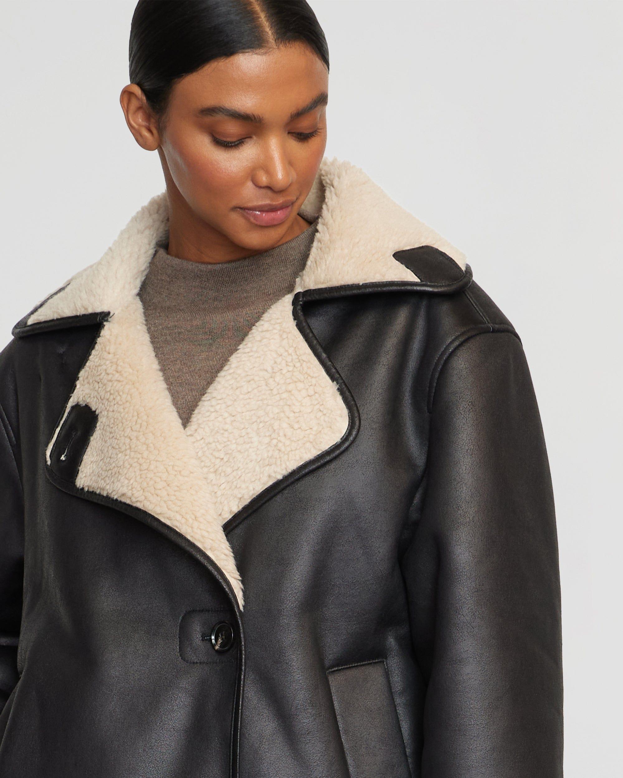 Alec Vegan Leather Shearling Coat Product Image