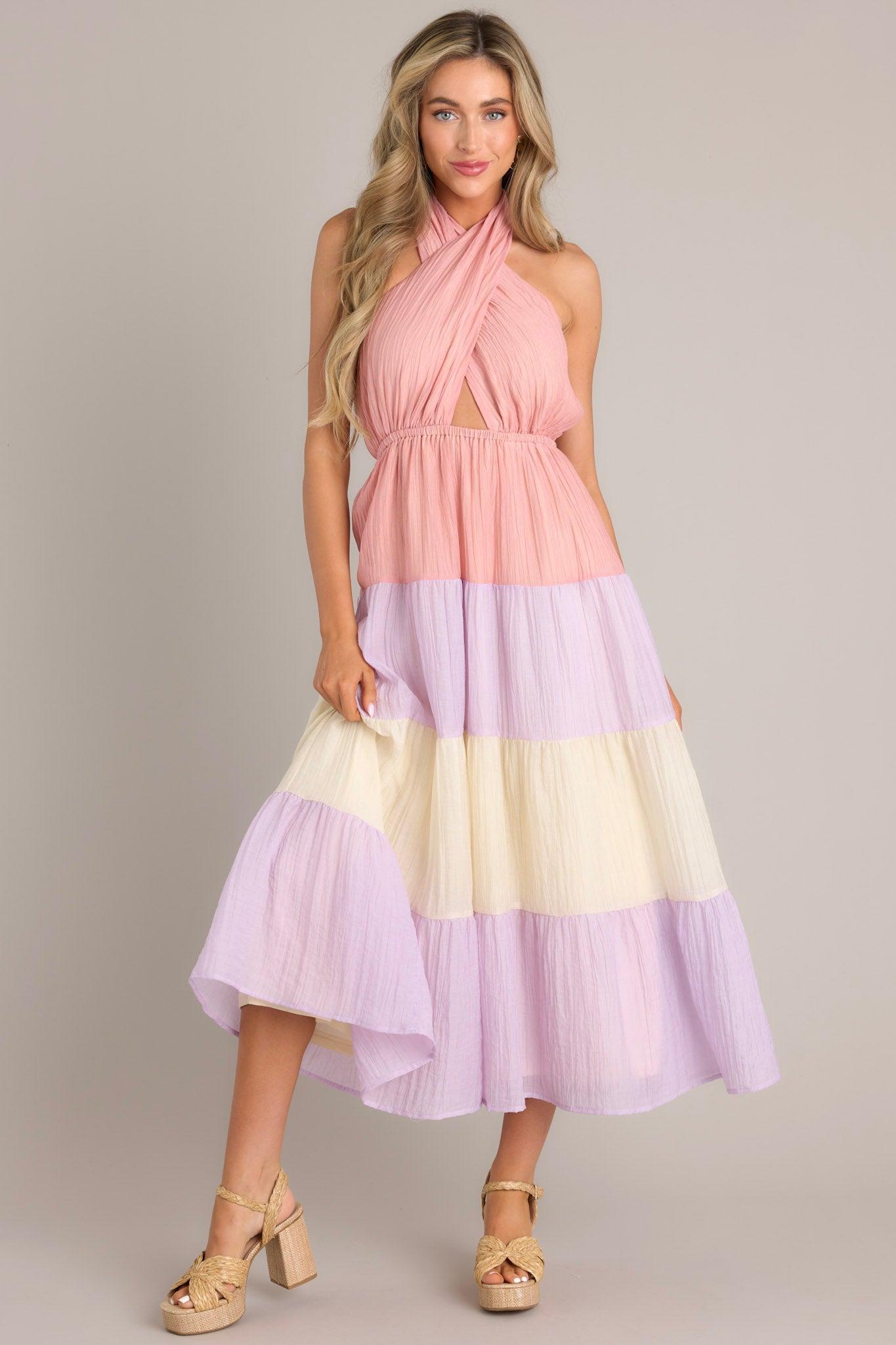 Falling Into Love Pink Multi Maxi Dress Product Image