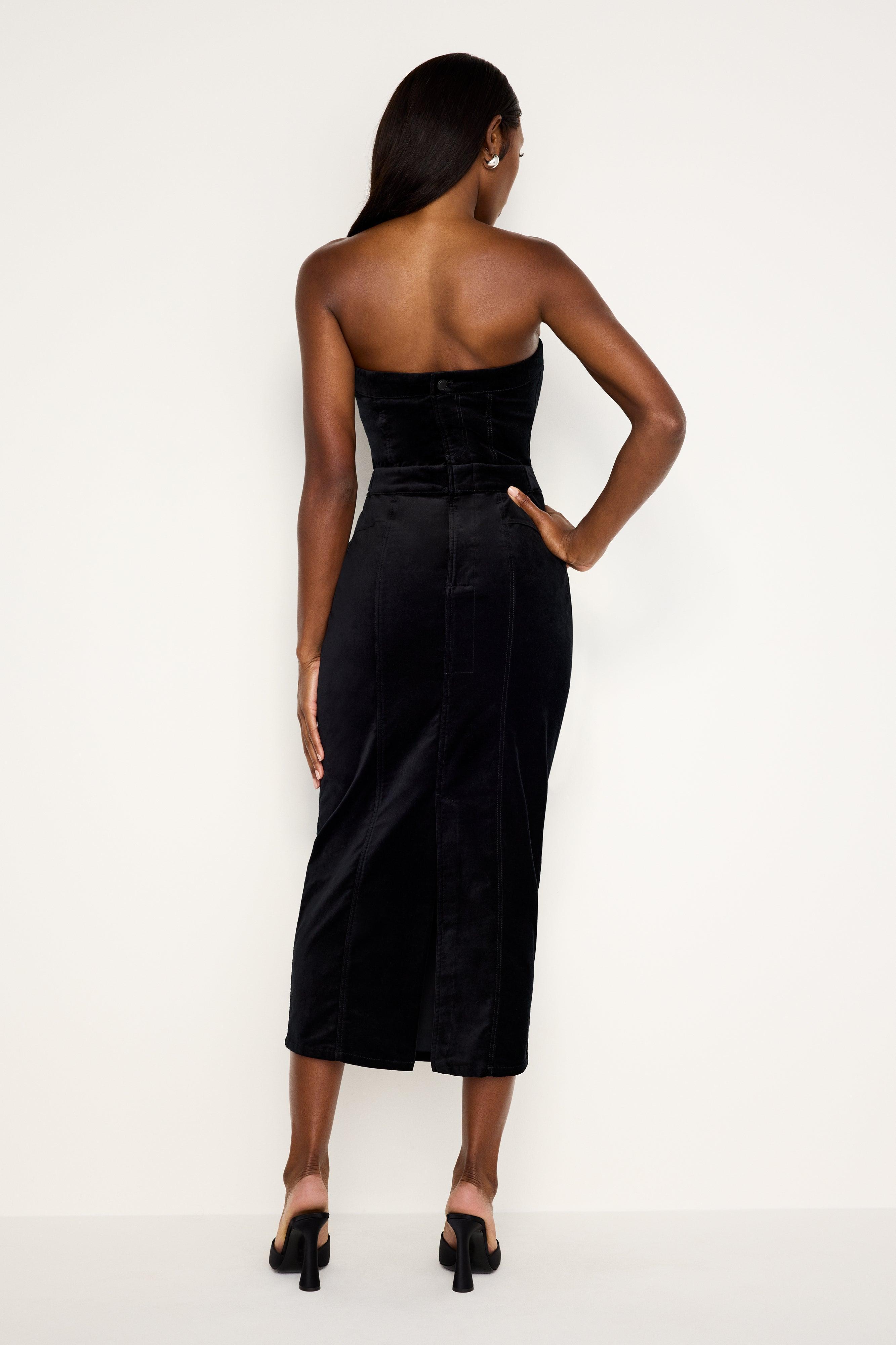 FIT FOR SUCCESS STRAPLESS VELVET DRESS | BLACK001 Product Image