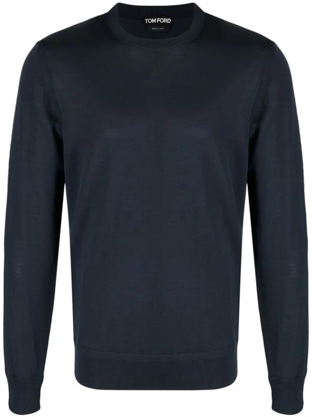 Wool Crew-neck Jumper In Blue Product Image