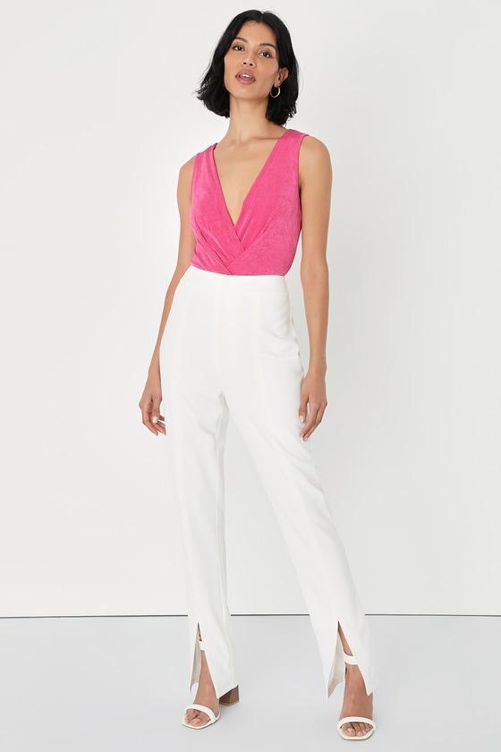 Strut Season White Tapered Slit High Waisted Trouser Pants Product Image