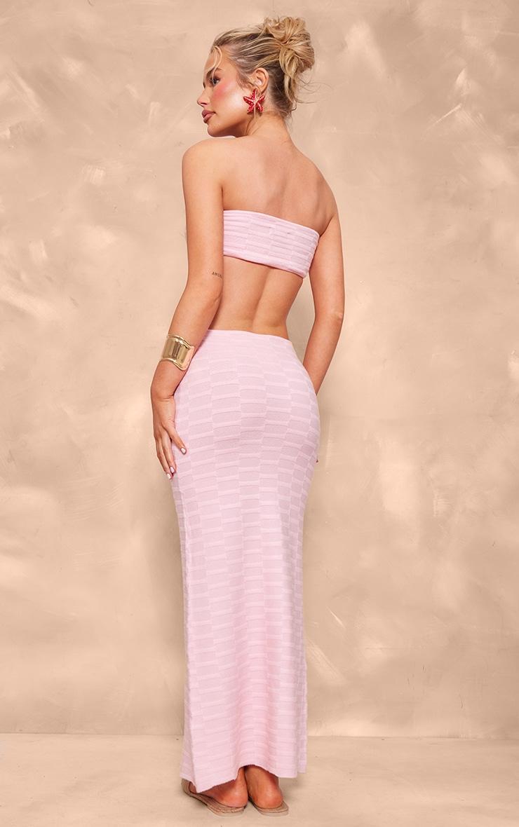 Pink Textured Knit Cut Out Bandeau Maxi Dress Product Image