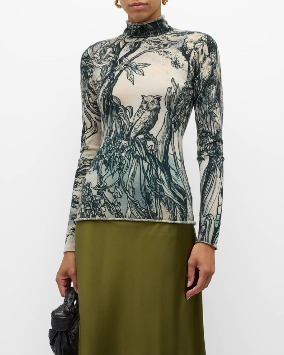 Fable Forest-Print Wool Jersey Turtleneck Sweater Product Image